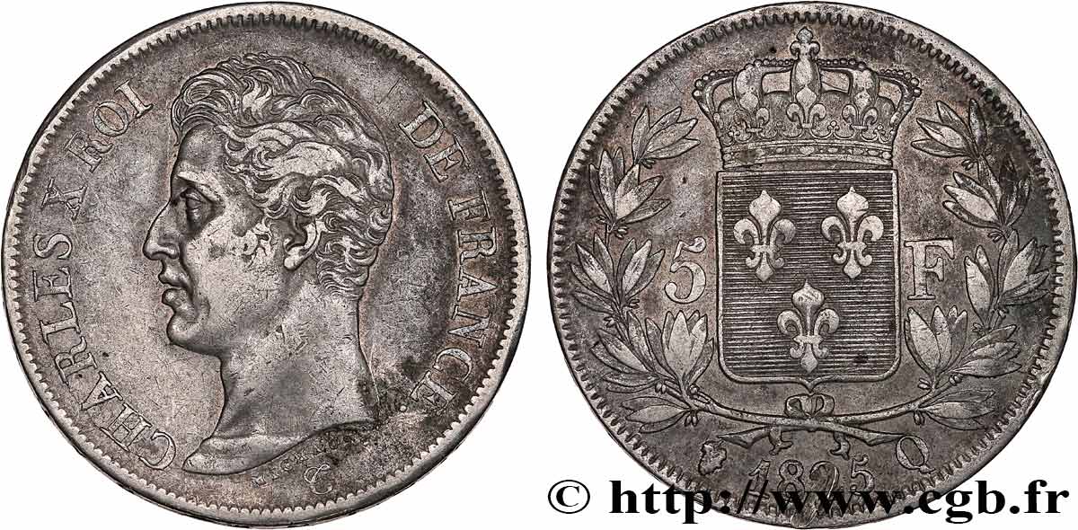 5 francs Charles X, 1er type 1825 Perpignan F.310/13 TB+ 
