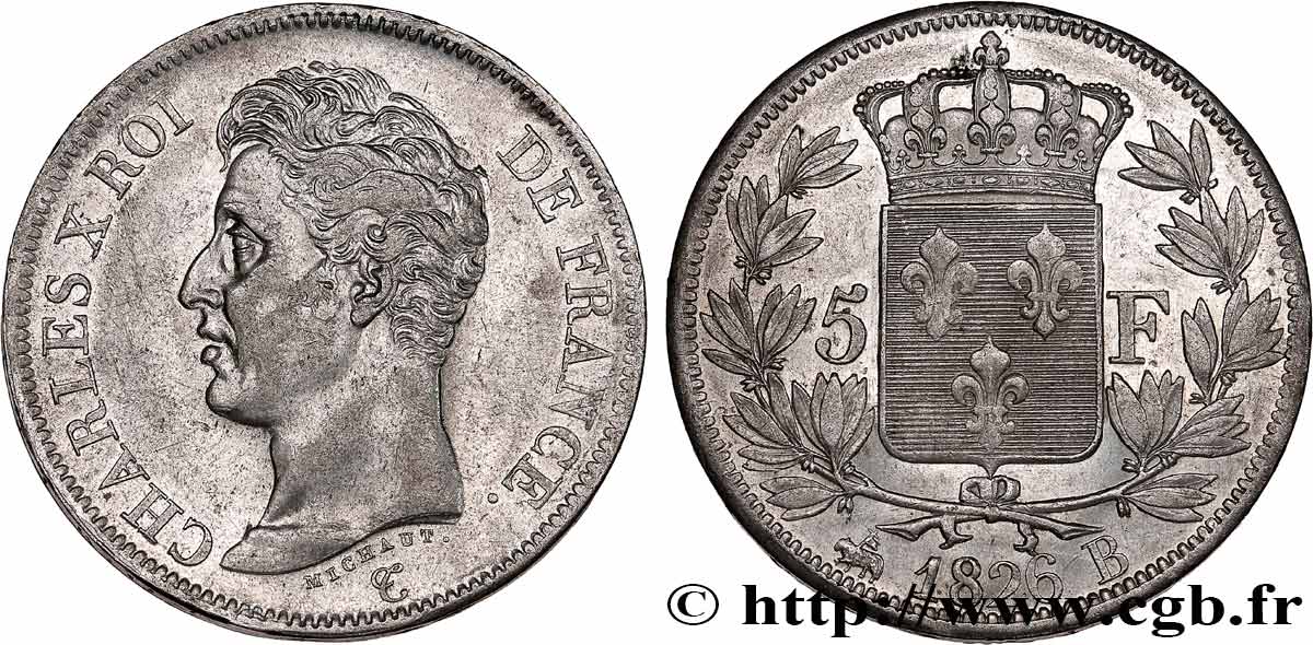 5 francs Charles X, 1er type 1826 Rouen F.310/16 MBC 