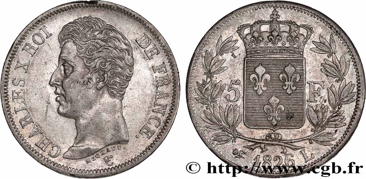5 francs Charles X, 1er type 1826 Bayonne F.310/22 XF 