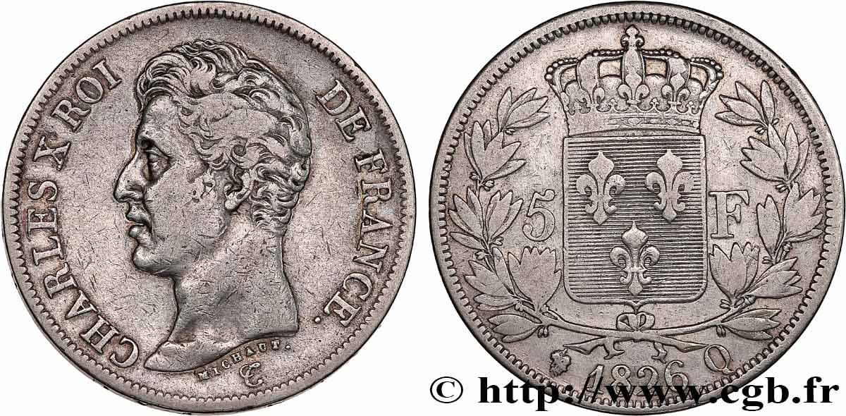 5 francs Charles X, 1er type 1826 Perpignan F.310/25 TB 