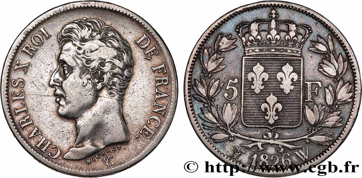 5 francs Charles X, 1er type 1826 Lille F.310/27 VF 