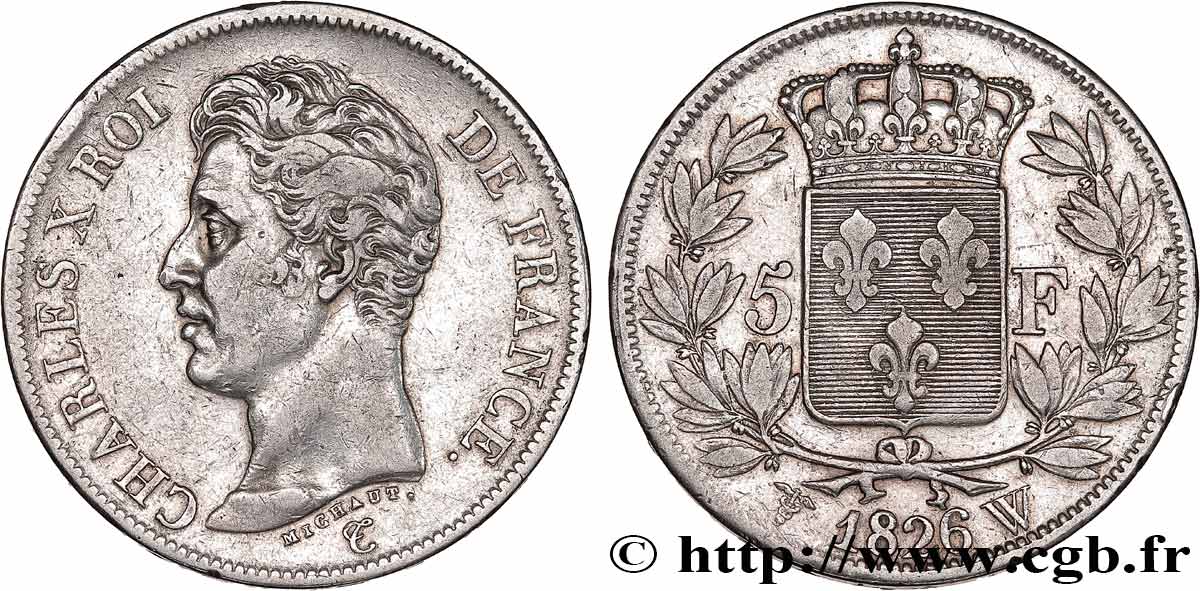 5 francs Charles X, 1er type 1826 Lille F.310/27 TB+ 