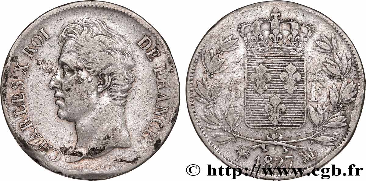 5 francs Charles X, 2e type 1827 Marseille F.311/10 BC 