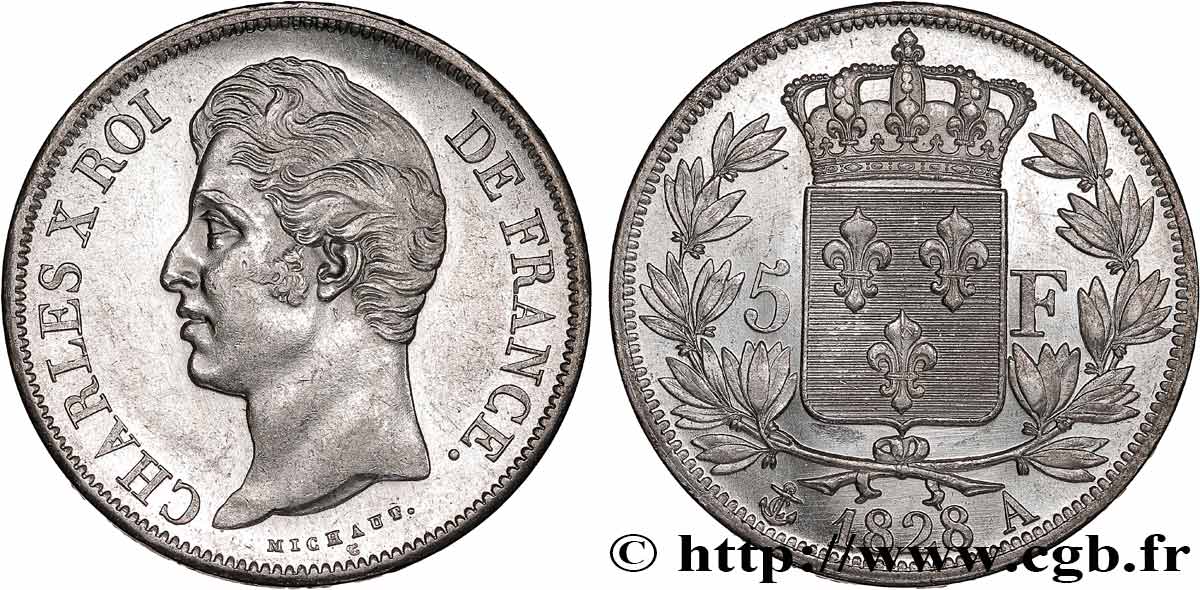 5 francs Charles X, 2e type 1828 Paris F.311/14 EBC 
