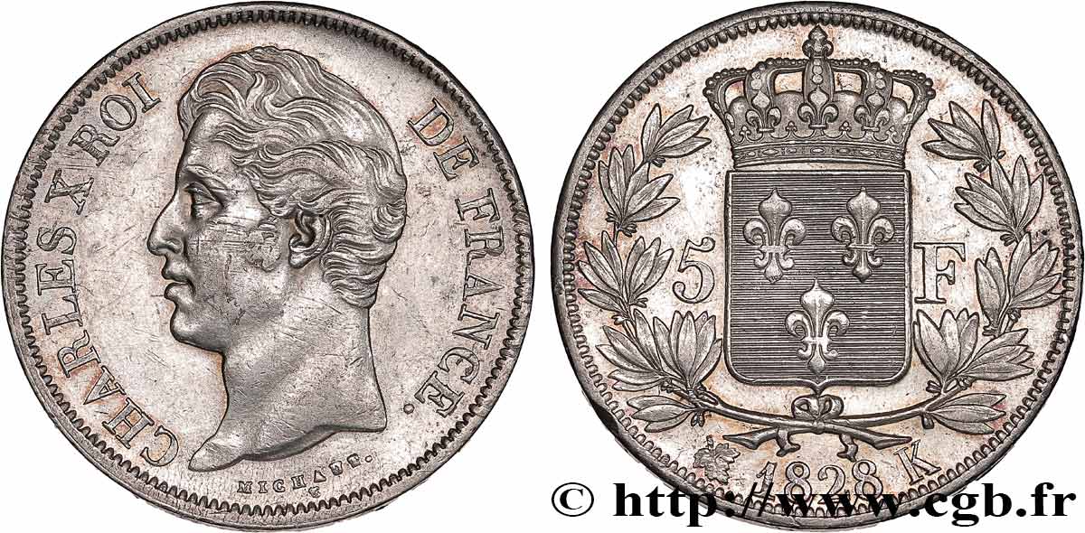 5 francs Charles X, 2e type 1828 Bordeaux F.311/20 MBC+ 