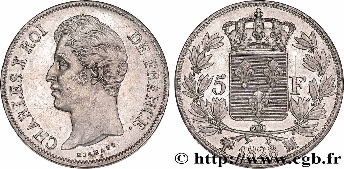 5 francs Charles X, 2e type 1828 Marseille F.311/23 fVZ 