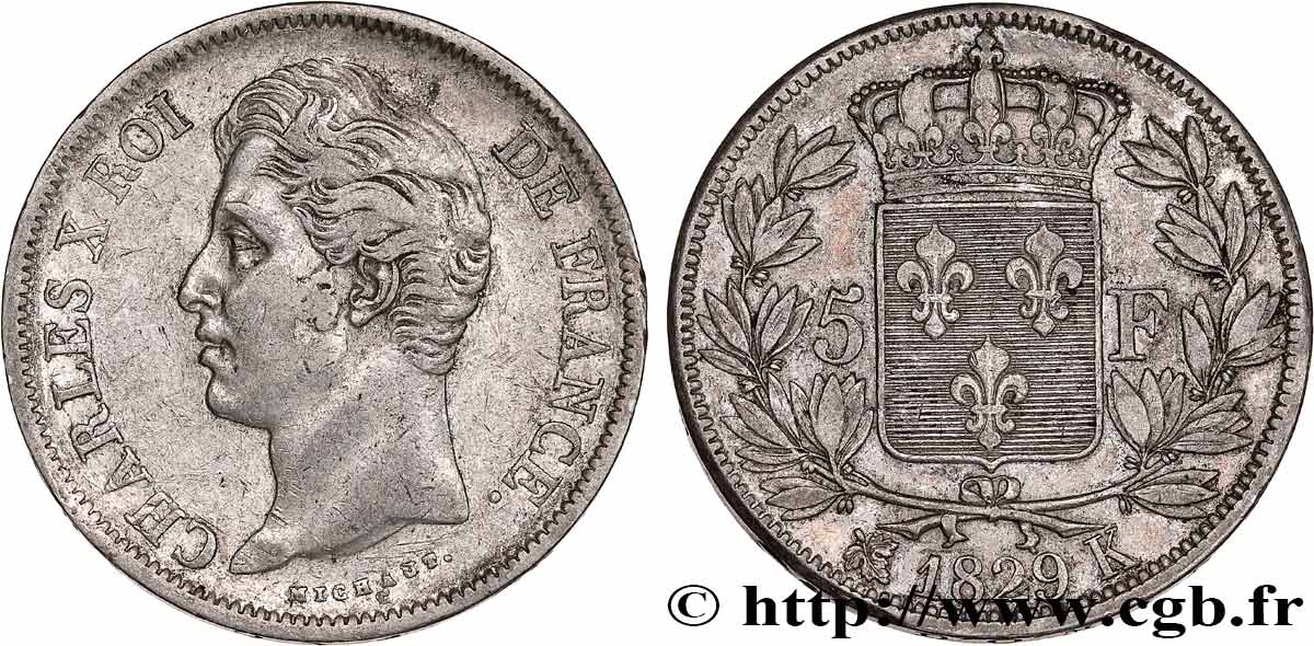 5 francs Charles X, 2e type 1829 Bordeaux F.311/33 XF 