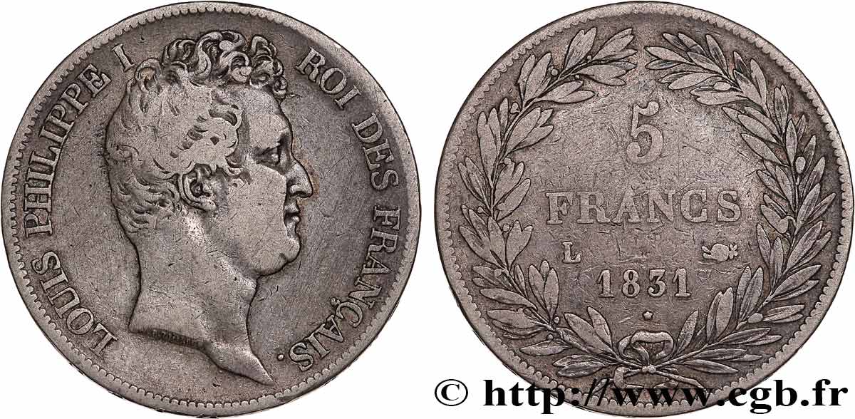 5 francs type Tiolier avec le I, tranche en creux 1831 Bayonne F.315/21 VF 