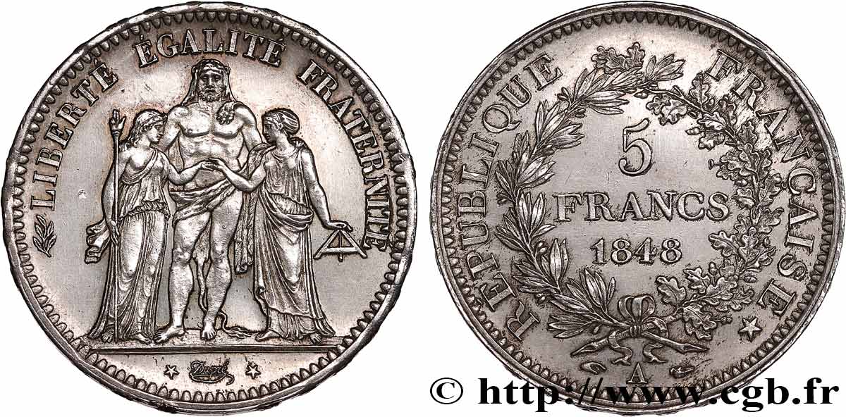 5 francs Hercule, IIe République 1848 Paris F.326/1 SUP 