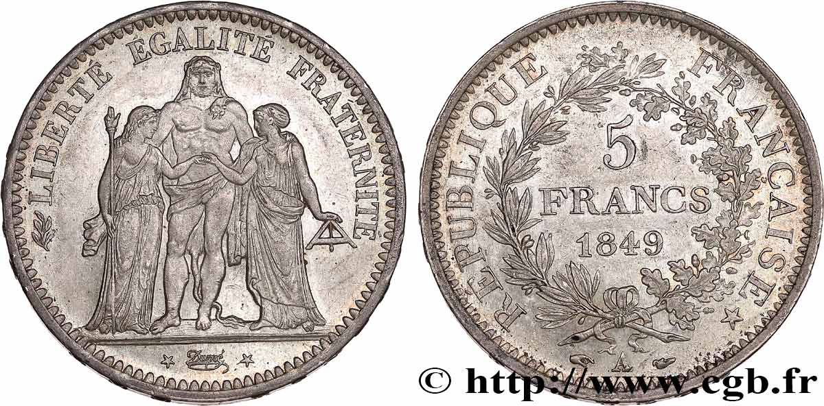 5 francs Hercule, IIe République 1849 Paris F.326/5 SUP55 