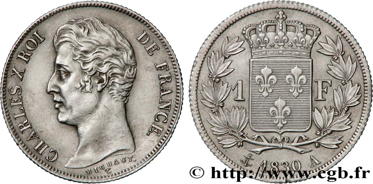 1 franc Charles X, tranche cannelée 1830 Paris F.208/1 AU 