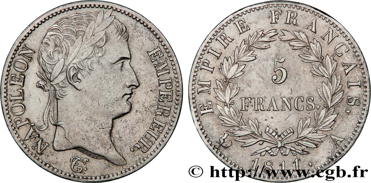 5 francs Napoléon Empereur, Empire français 1811 Paris F.307/27 XF 