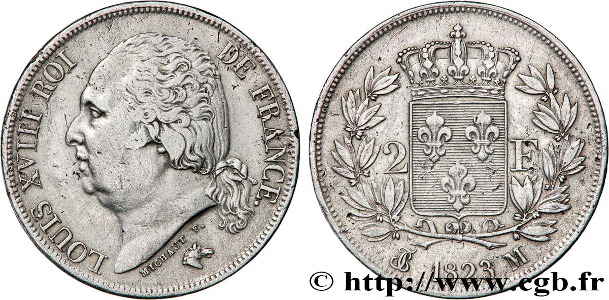 2 francs Louis XVIII 1823 Toulouse F.257/48 TTB 