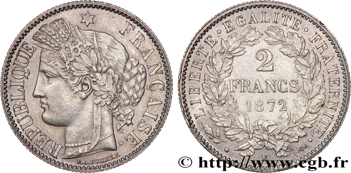 2 francs Cérès, avec légende 1872 Bordeaux F.265/9 SPL60 