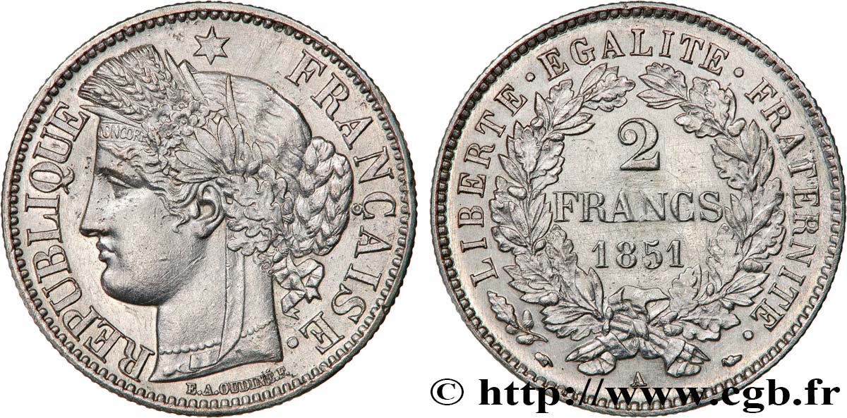 2 francs Cérès, IIe République 1851  Paris F.261/7 TTB+ 