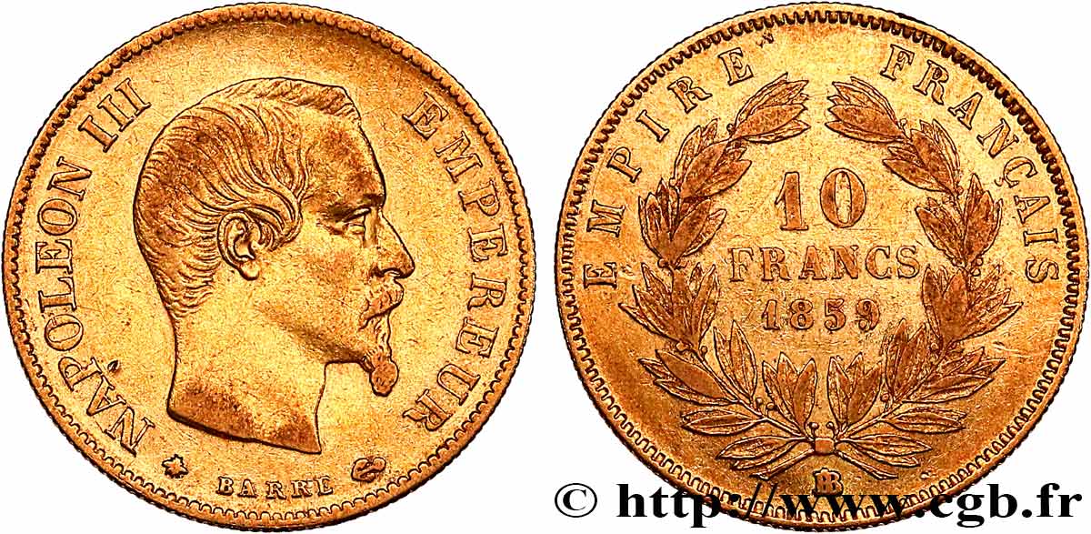 10 francs or Napoléon III, tête nue 1859 Strasbourg F.506/8 BC+ 