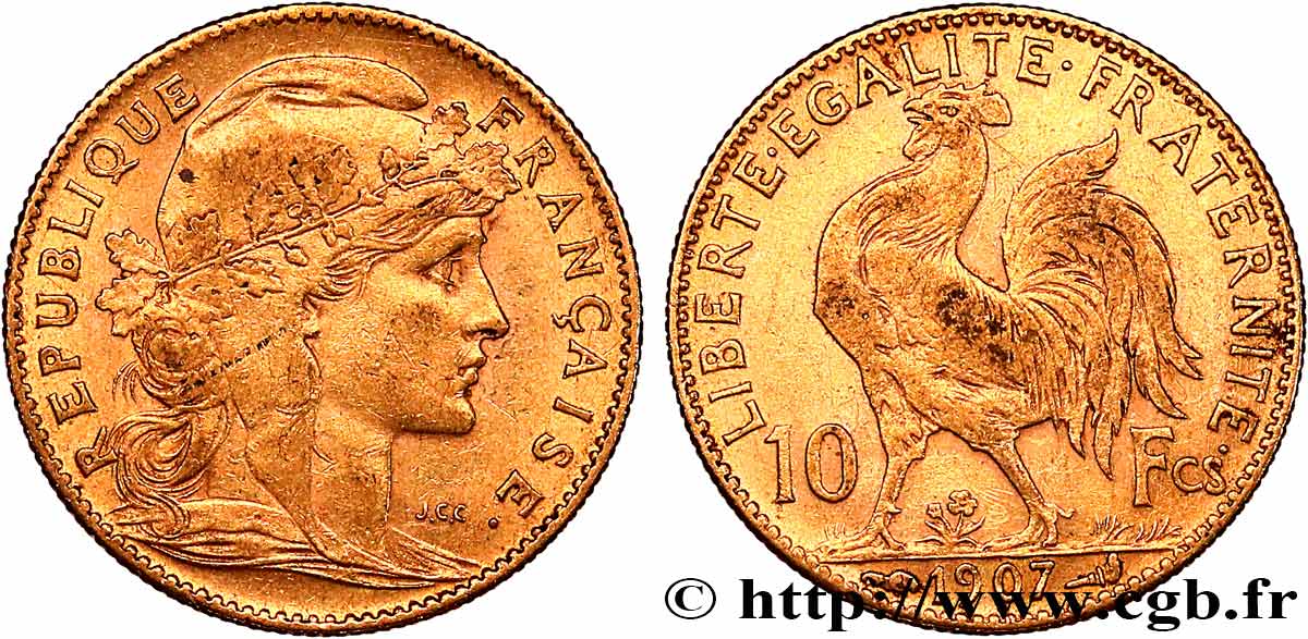 10 francs or Coq 1907 Paris F.509/8 TTB+ 