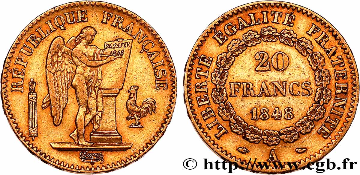 20 francs or Génie, IIe République 1848 Paris F.528/1 MBC 