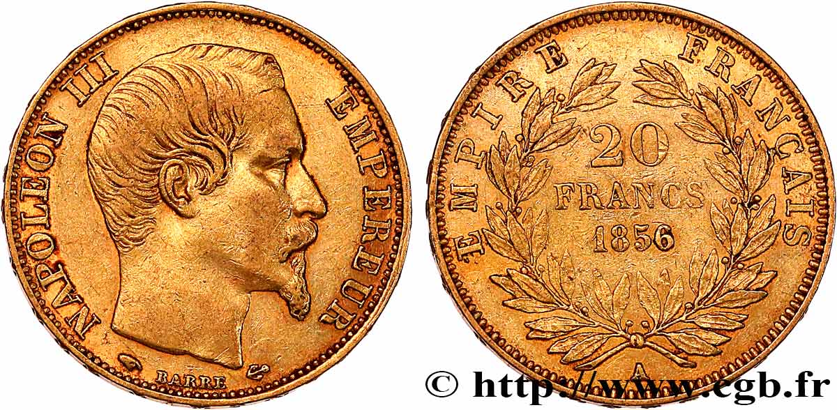 20 francs or Napoléon III, tête nue 1856 Paris F.531/9 XF 