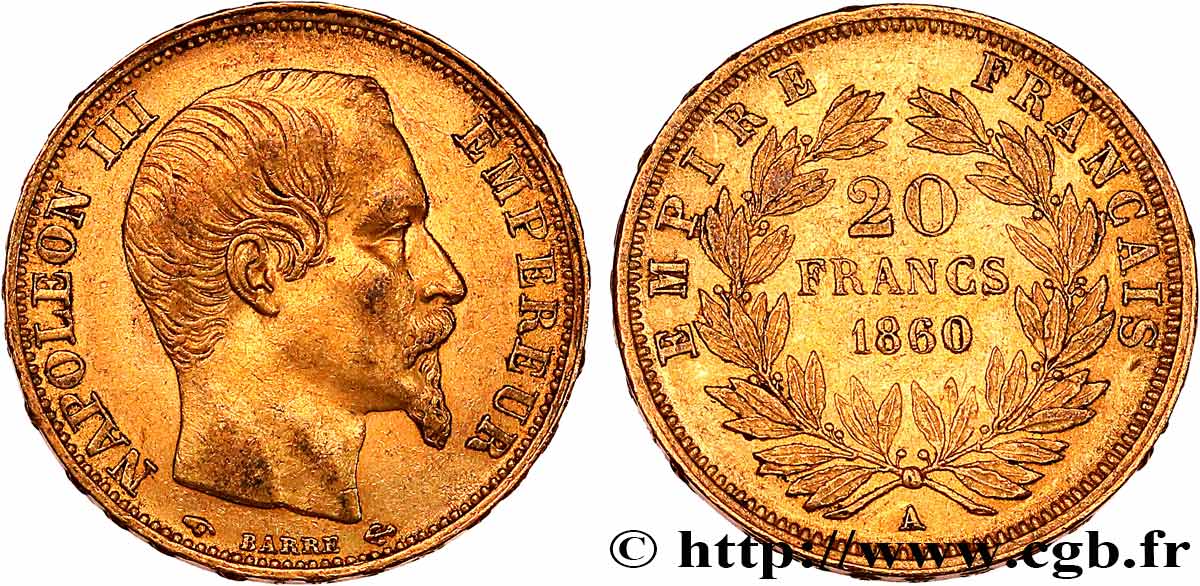 20 francs or Napoléon III, tête nue 1860 Paris F.531/18 MBC+ 