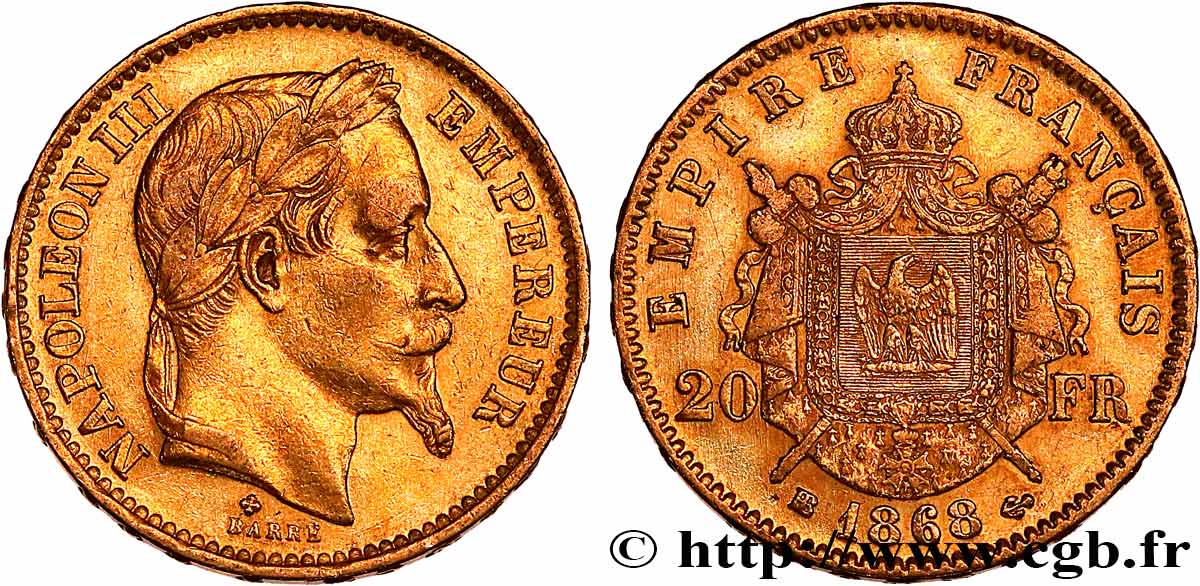 20 francs or Napoléon III, tête laurée 1868 Strasbourg F.532/19 XF 