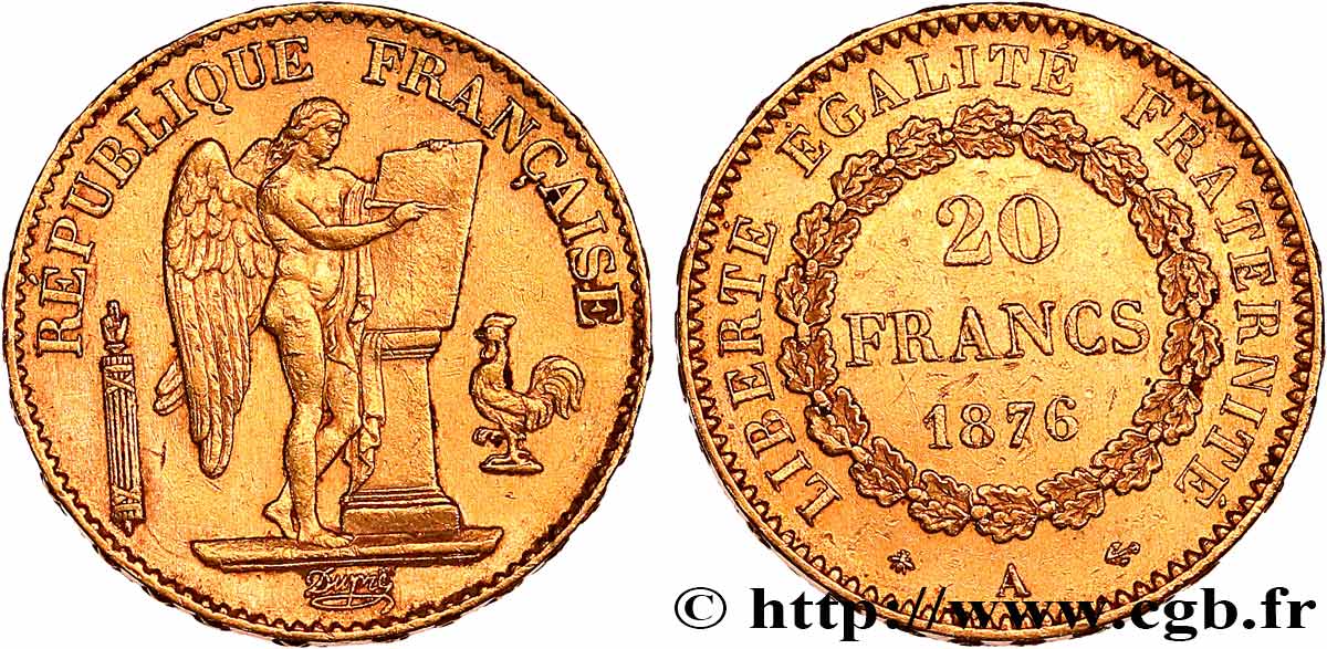 20 francs or Génie, Troisième République 1876 Paris F.533/4 TTB+ 