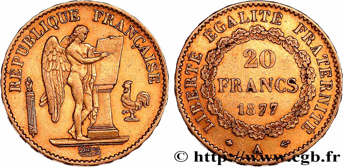 20 francs or Génie, Troisième République 1877 Paris F.533/5 MBC 