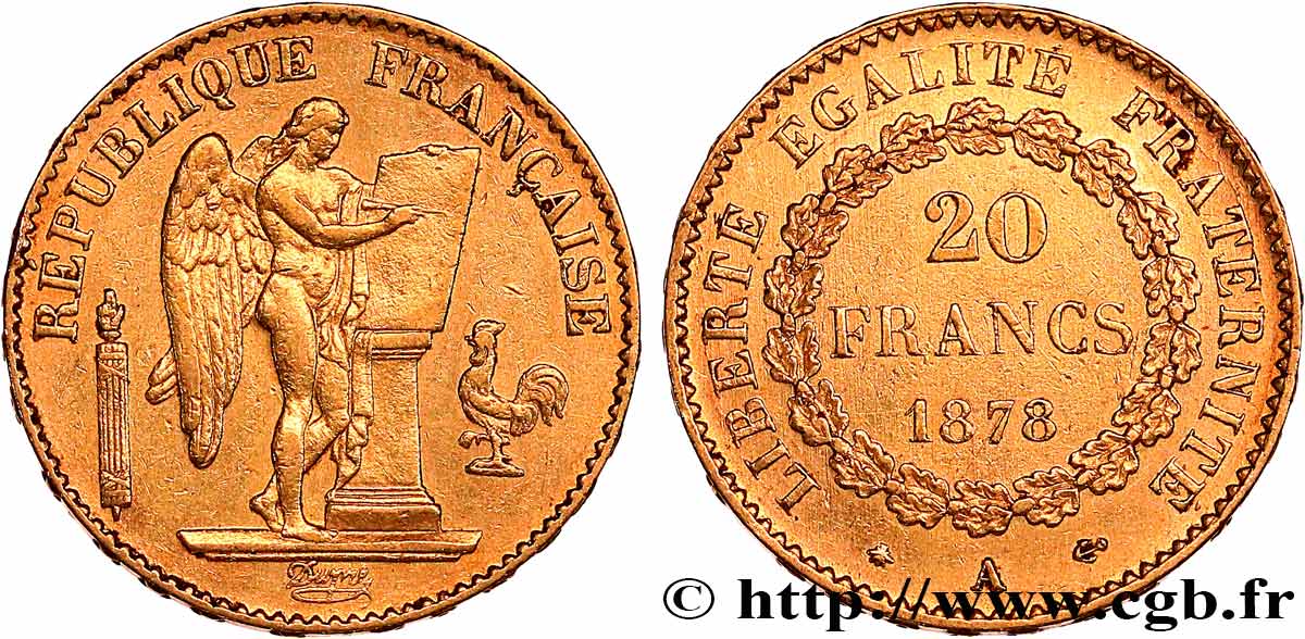 20 francs or Génie, Troisième République 1878 Paris F.533/6 XF 