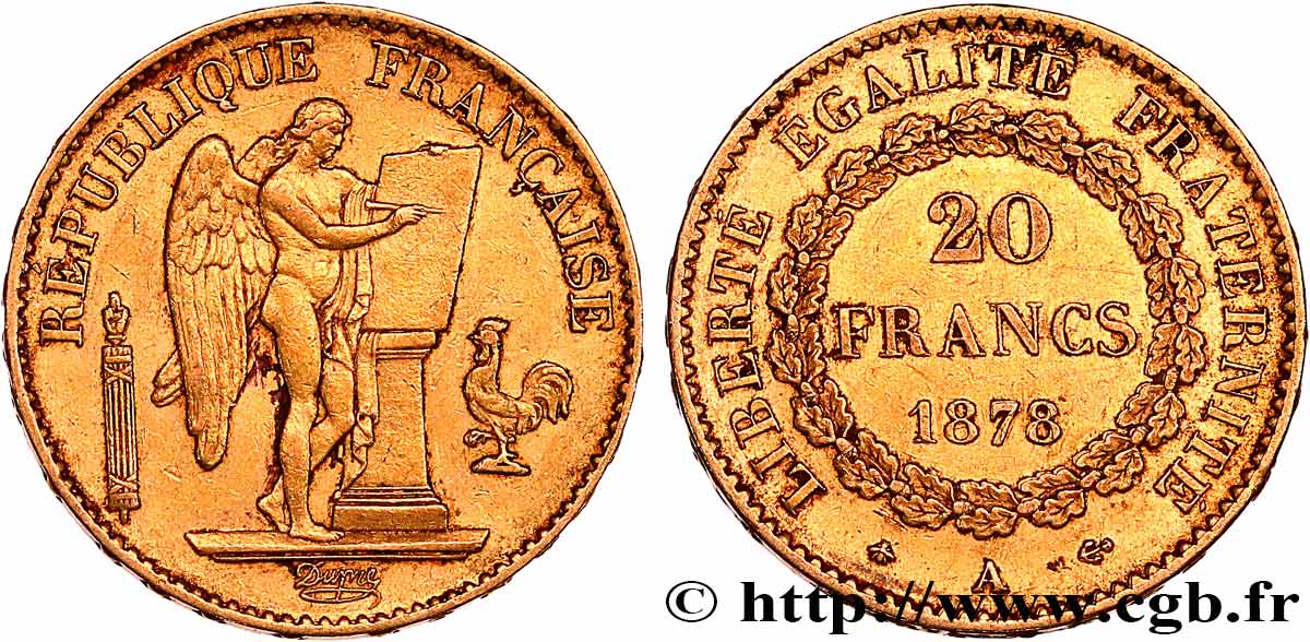 20 francs or Génie, Troisième République 1878 Paris F.533/6 MBC 