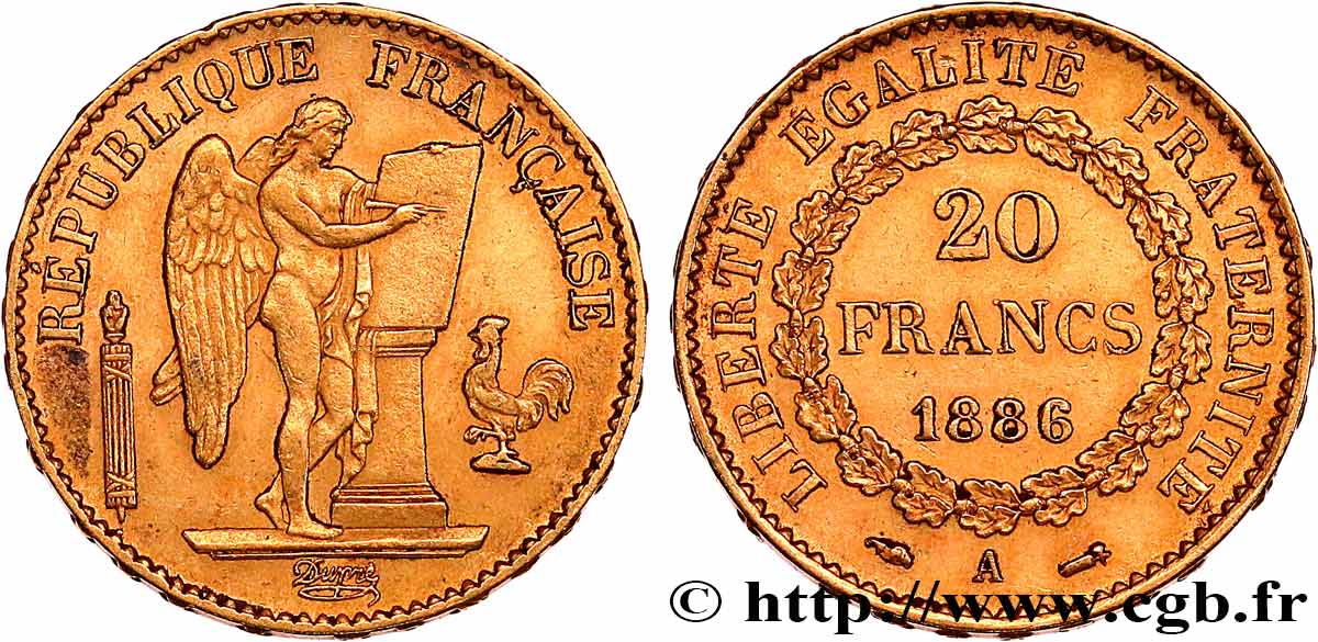 20 francs or Génie, Troisième République 1886 Paris F.533/9 TTB+ 
