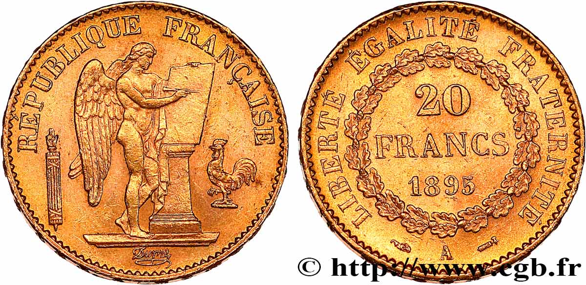 20 francs or Génie, IIIe République 1895 Paris F.533/19 EBC55 