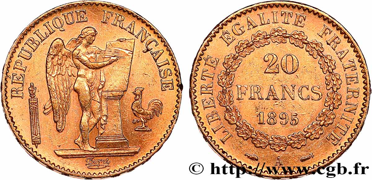 20 francs or Génie, IIIe République 1895 Paris F.533/19 AU 
