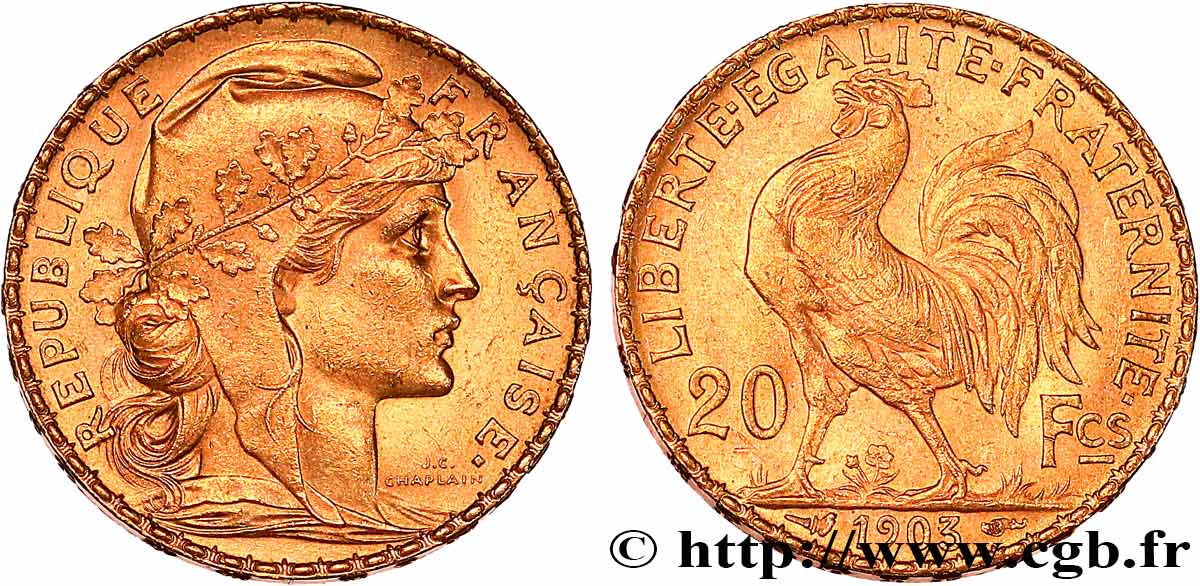 20 francs or Coq, Dieu protège la France 1903 Paris F.534/8 AU 