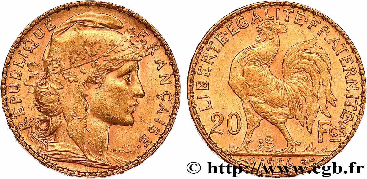 20 francs or Coq, Dieu protège la France 1906 Paris F.534/11 AU 