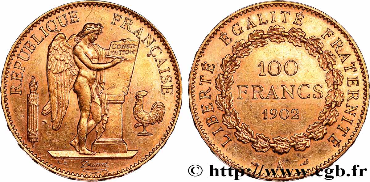 100 francs or Génie, tranche inscrite en relief Dieu protège la France 1902 Paris F.552/15 TTB+ 