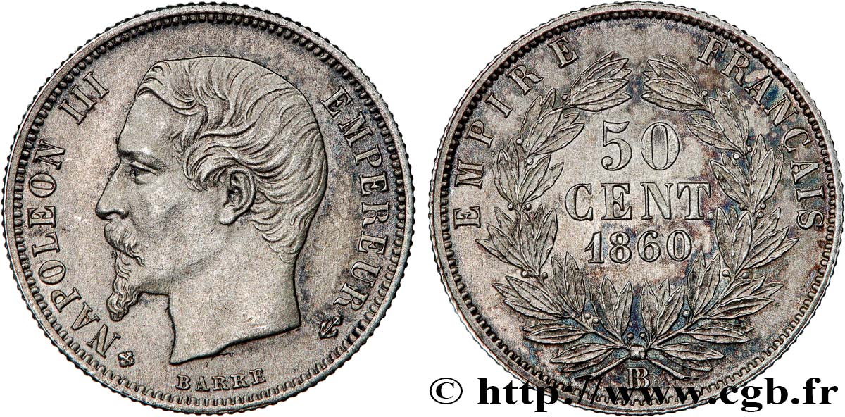 50 centimes Napoléon III, tête nue 1860 Strasbourg F.187/15 SPL+ 