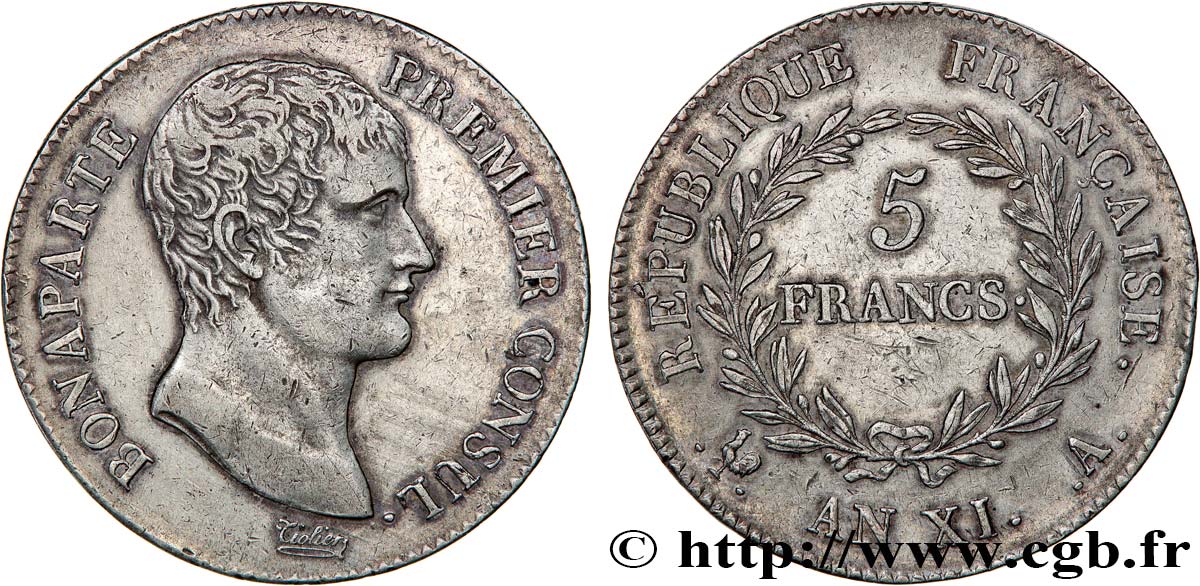5 francs Bonaparte Premier Consul 1803 Paris F.301/1 TTB 