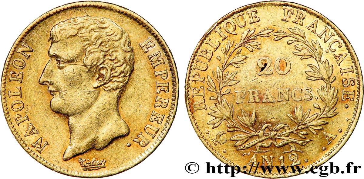 20 francs or Napoléon Empereur, buste intermédiaire 1804 Paris F.511/1 TTB+ 