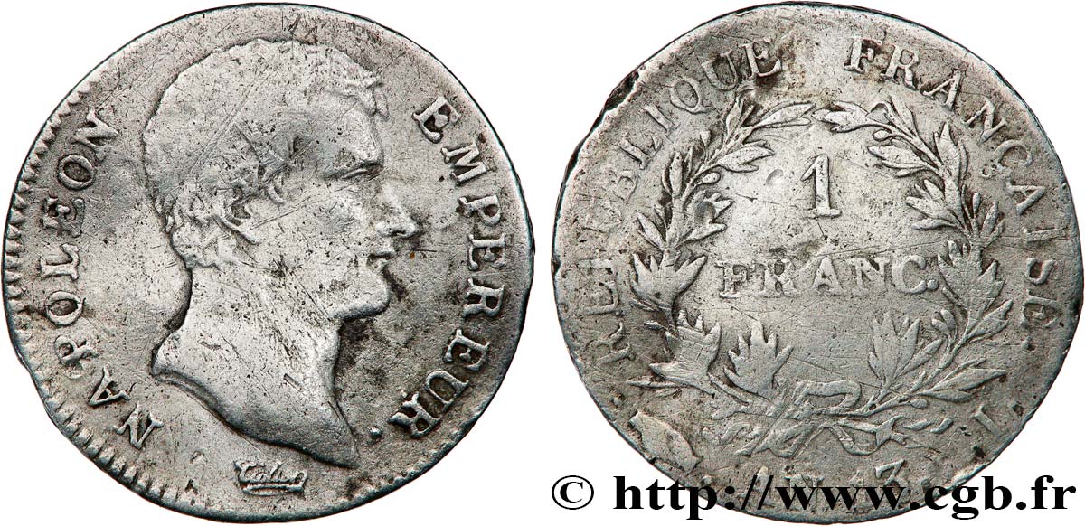 1 franc Napoléon Empereur, Calendrier révolutionnaire 1805 Limoges F.201/20 VG 