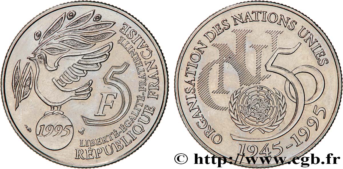 5 francs Cinquantenaire de l’ONU 1995 Pessac F.345/1 VZ+ 