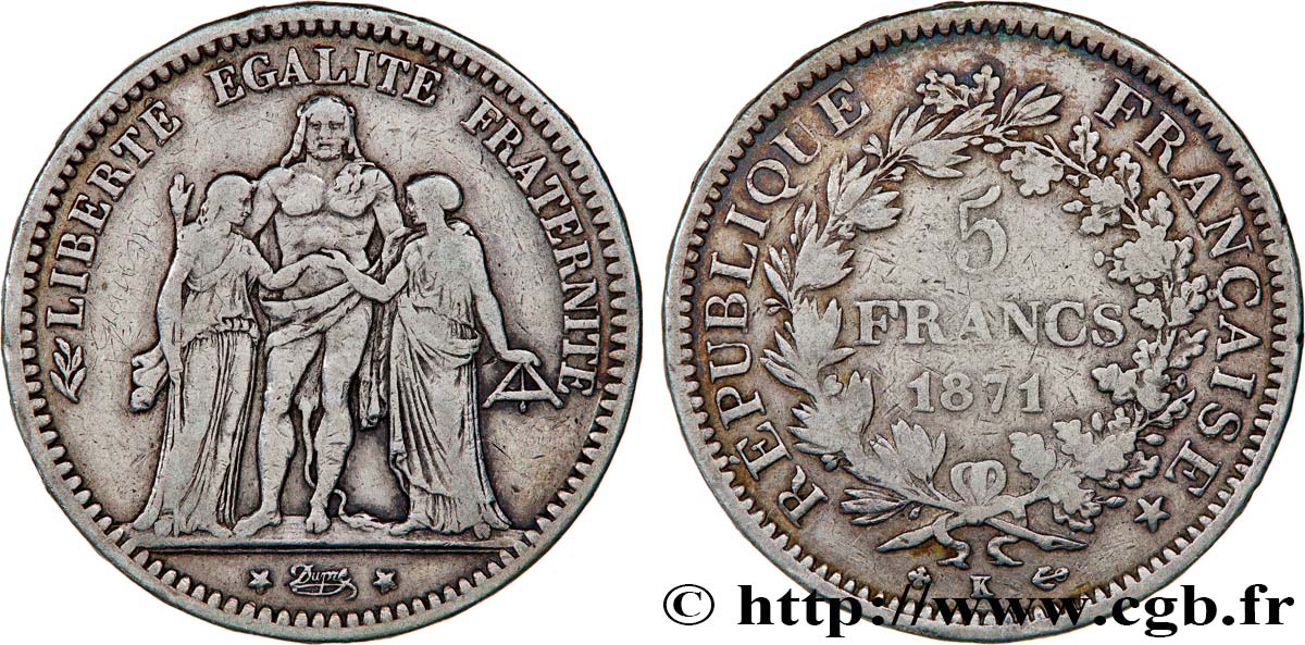 5 francs Hercule 1871 Bordeaux F.334/5 BC 