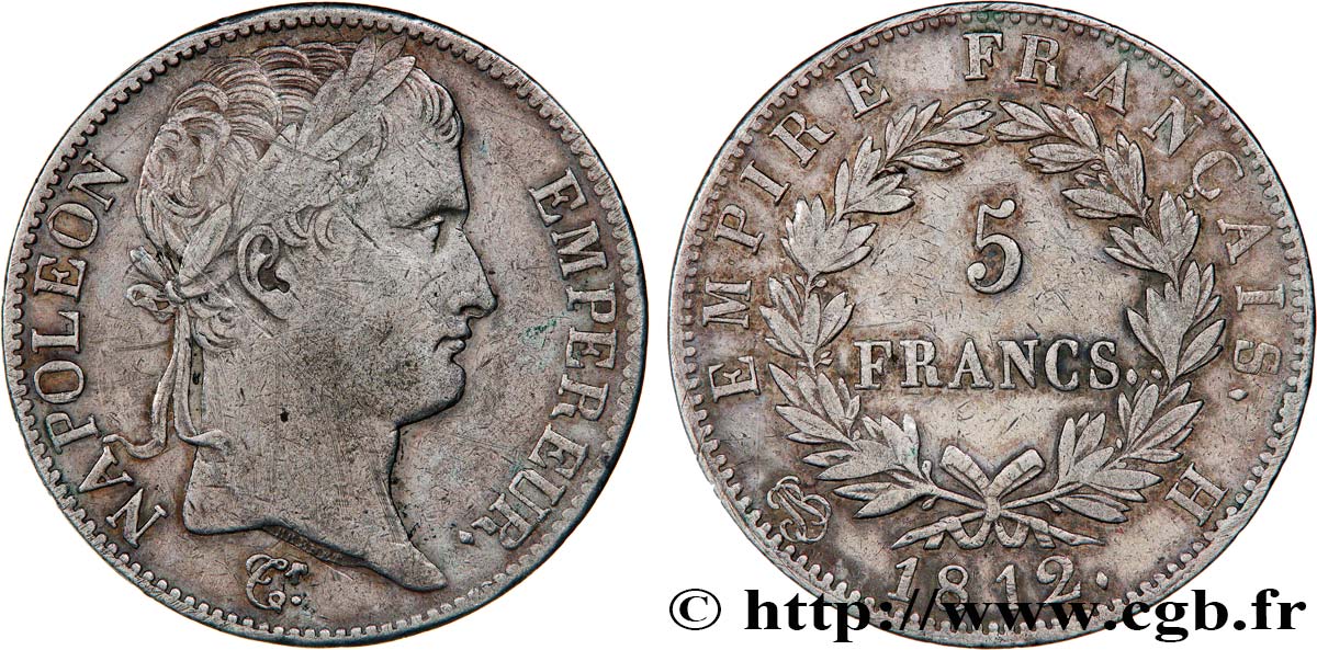 5 francs Napoléon Empereur, Empire français 1812 La Rochelle F.307/45 VF 