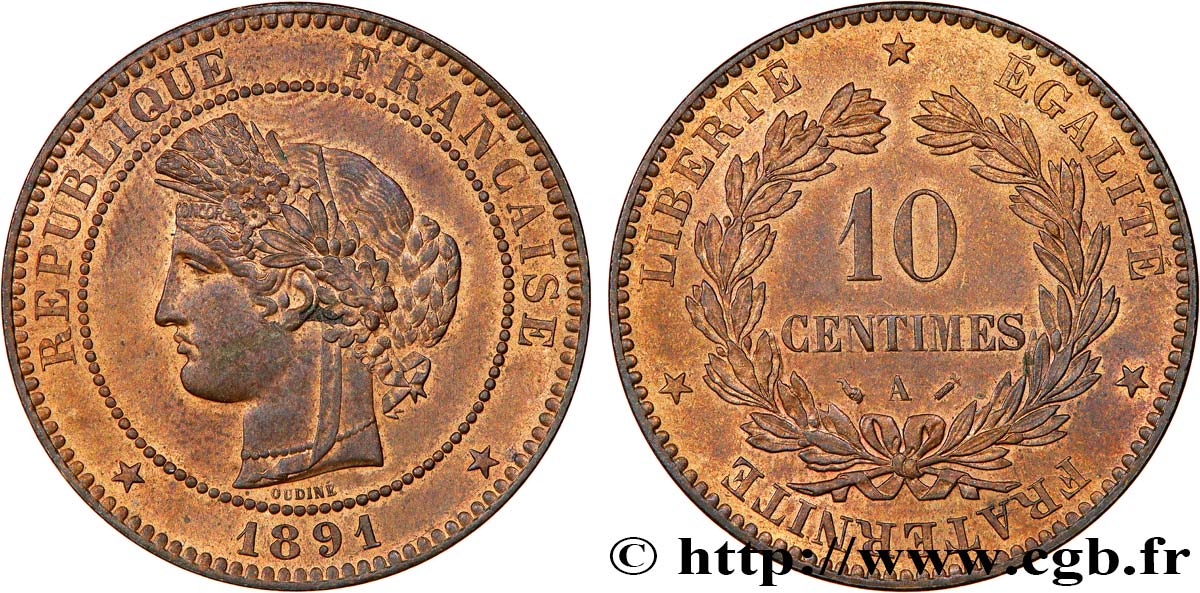 10 centimes Cérès 1891 Paris F.135/36 SUP62 