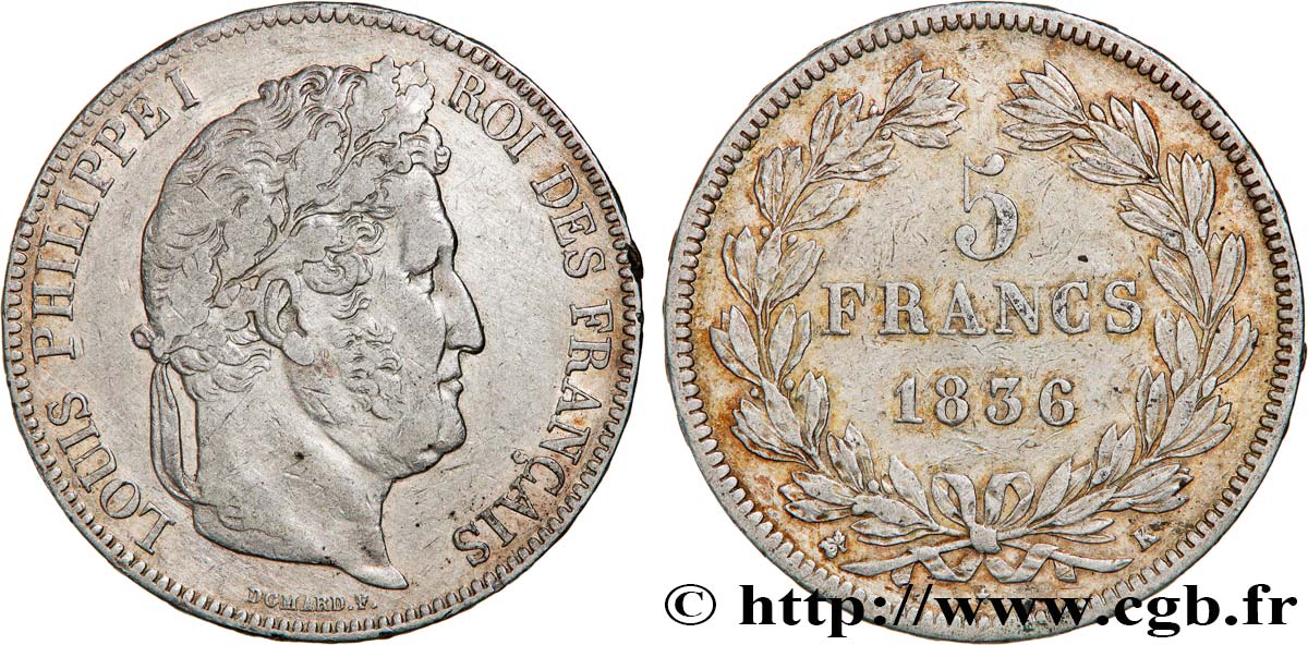 5 francs IIe type Domard 1836 Bordeaux F.324/57 TB+ 