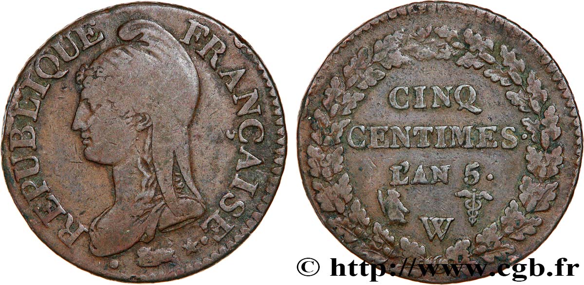 Cinq centimes Dupré, grand module 1797 Lille F.115/31 BC35 