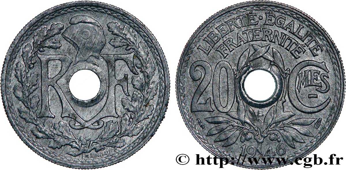 20 centimes Lindauer Zinc 1946 Beaumont-Le-Roger F.155/6 VZ58 