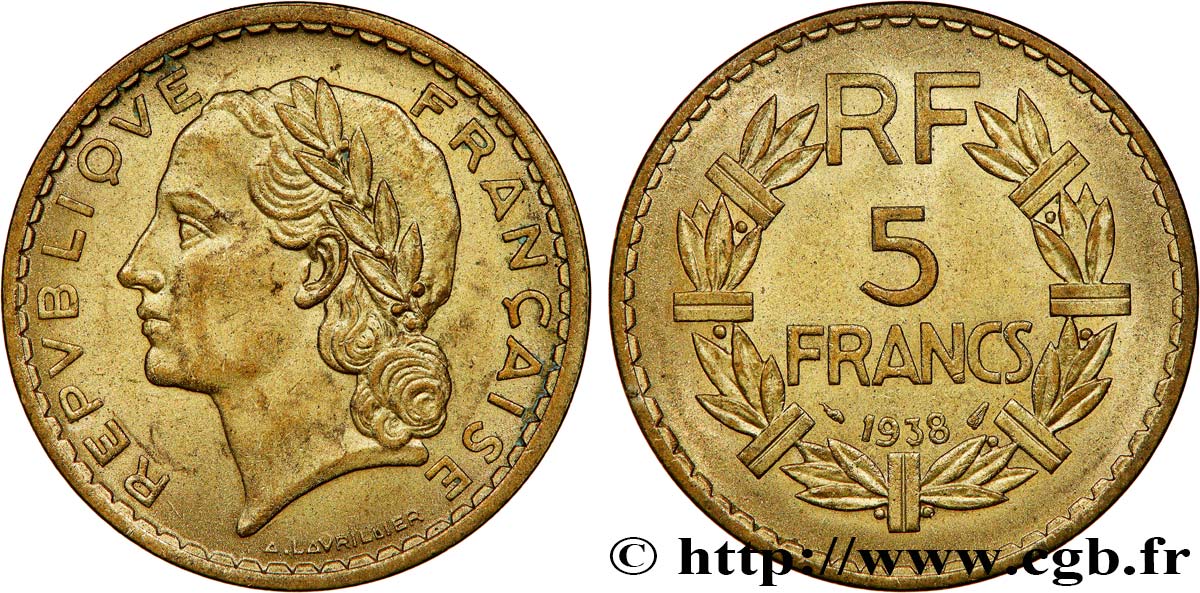 5 francs Lavrillier, bronze-aluminium 1938  F.337/1 EBC61 