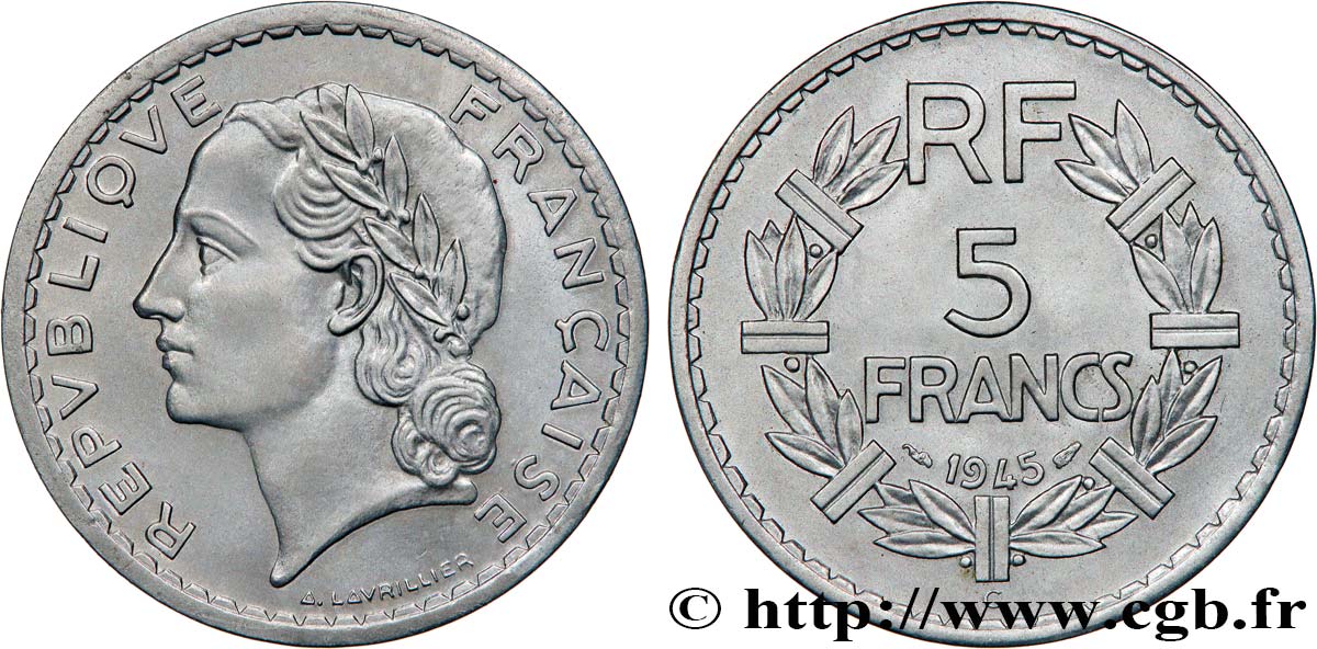5 francs Lavrillier, aluminium 1945 Castelsarrasin F.339/5 SUP 