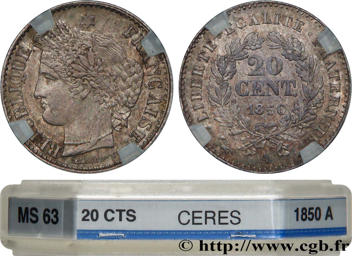 20 centimes Cérès, IIe République 1850 Paris F.146/3 SPL63 GENI