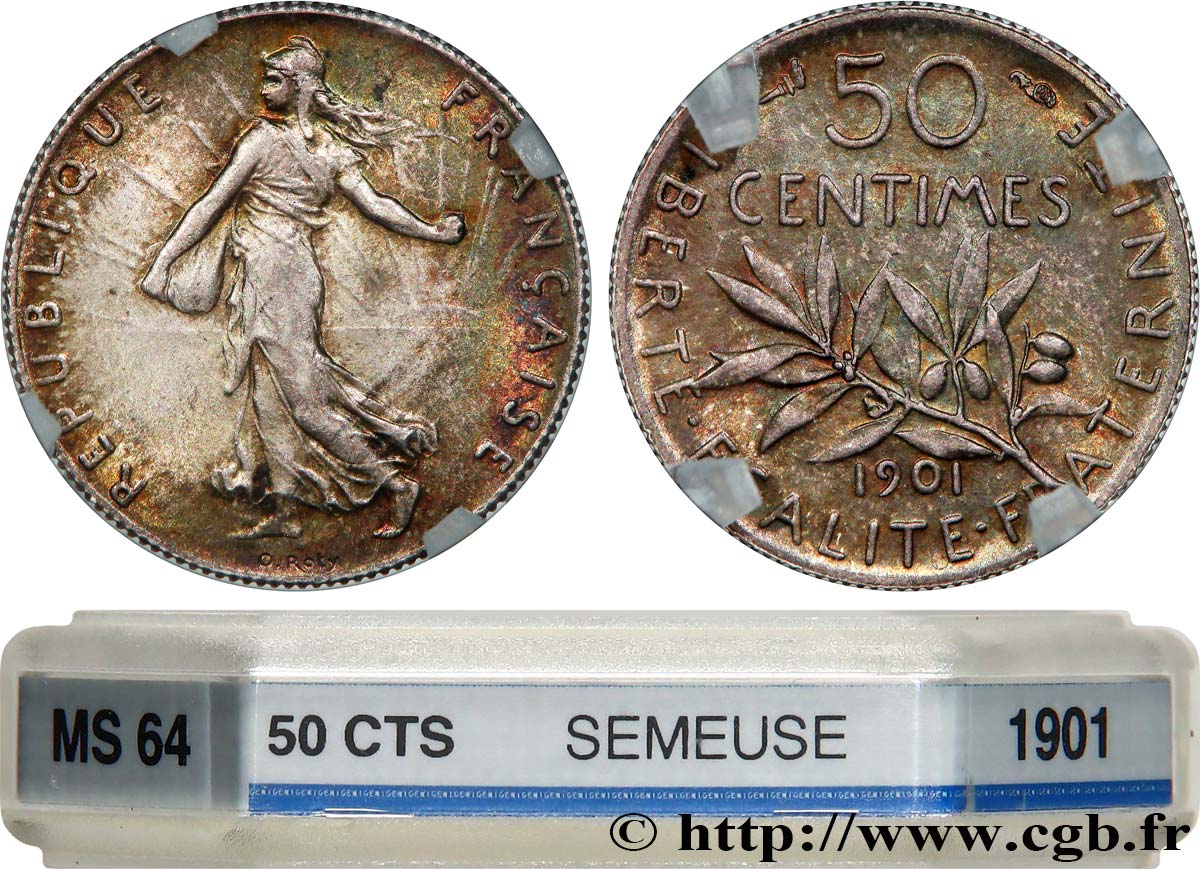 50 centimes Semeuse 1901 Paris F.190/8 SPL64 GENI